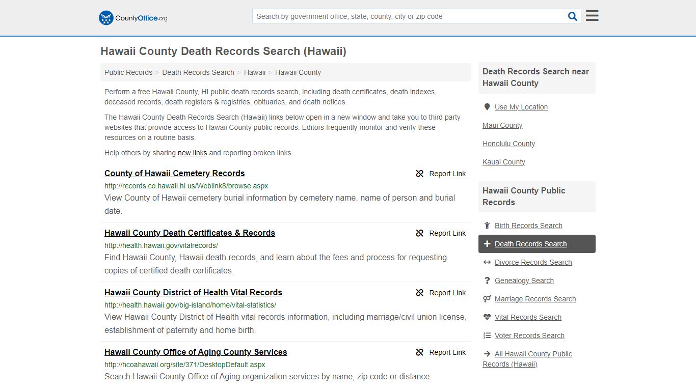 Hawaii County Death Records Search (Hawaii) - County Office