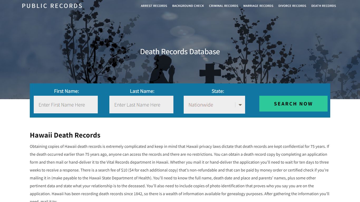 Hawaii Death Records | Enter Name and Search. 14Days Free - Public Records